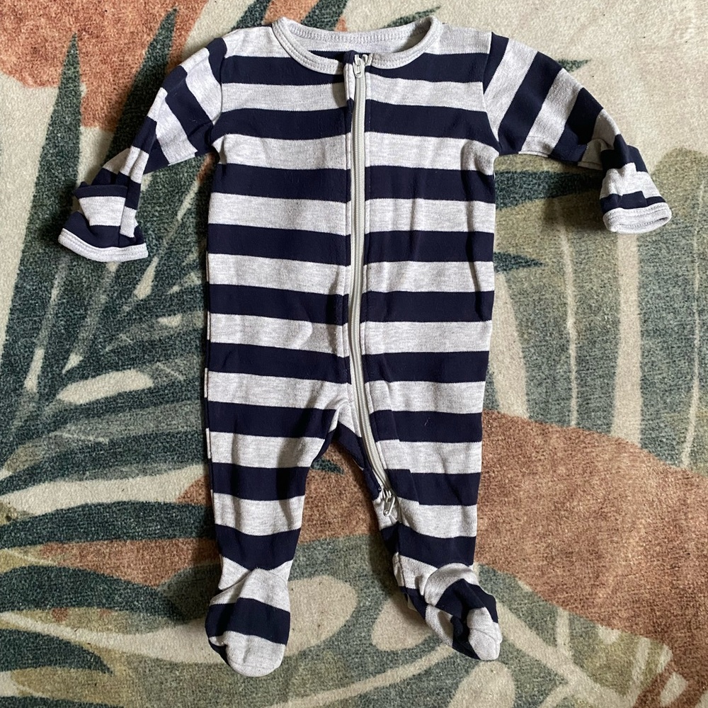 Petit Lem NB Footie - Navy and Heather stripe